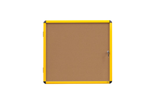 Bi-Office Ultrabrite Cork Noticeboard Display Case Lockable Yellow Aluminium Frame 9 x A4 - VT6301611511