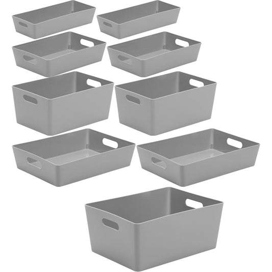 9 x Wham Fixtures Grey Rectangular Studio Basket Multi Pack