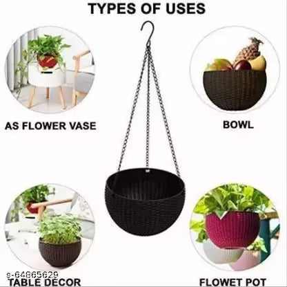 Fixtures Brown Rattan Effect Hanging Basket LARGE 25cm x 16cm - UK BUSINESS SUPPLIES