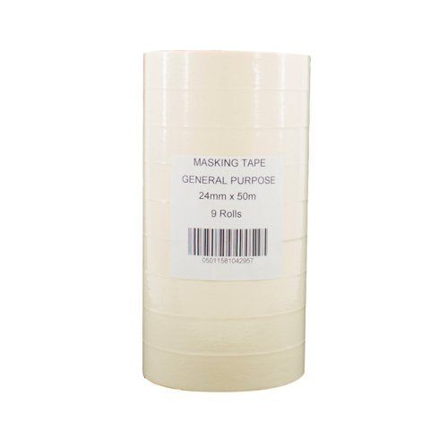 General Purpose 25mmx50m White Masking Tape (Pack of 9) 07517