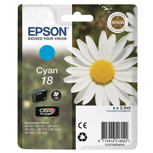 Epson Daisy T1811 18 Cyan Inkjet Cartridge Code C13T18024010 - ONE CLICK SUPPLIES