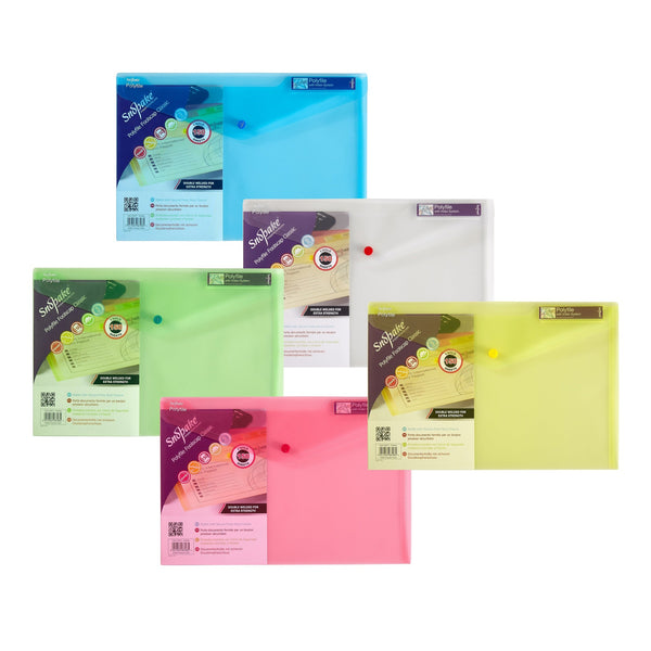 Snopake Polyfile Wallet File Polypropylene Foolscap Classic Assorted Colours (Pack 5) - 10087X - ONE CLICK SUPPLIES