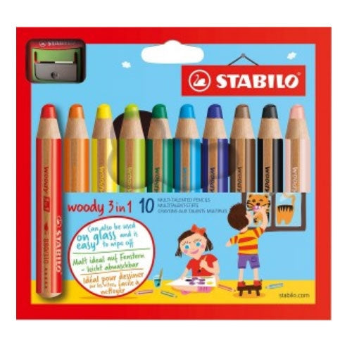 Stabilo Woody 3in1 Pencils With Sharpener Pack 10's (10472ST) - ONE CLICK SUPPLIES
