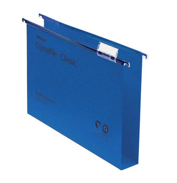 Rexel Crystalfile Classic Foolscap Suspension File Manilla 30mm Blue (Pack 50) 70625 - ONE CLICK SUPPLIES