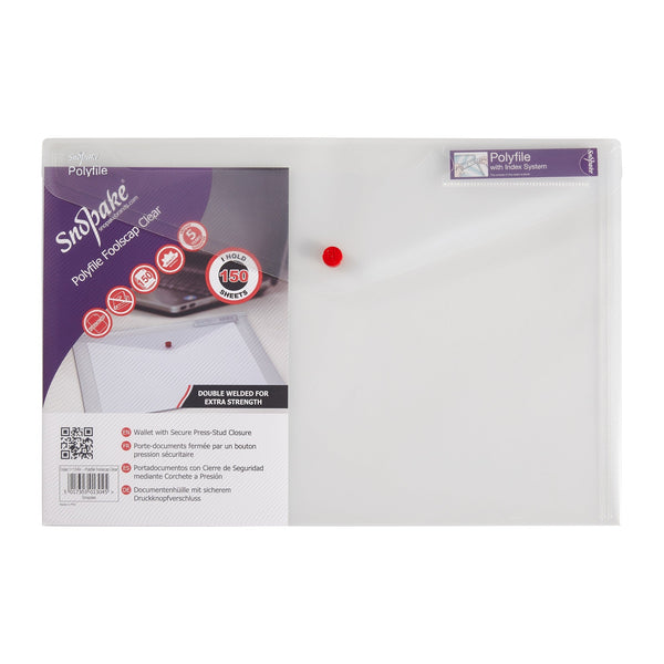 Snopake Polyfile Wallet File Polypropylene Foolscap Clear (Pack 5) - 11154X - ONE CLICK SUPPLIES