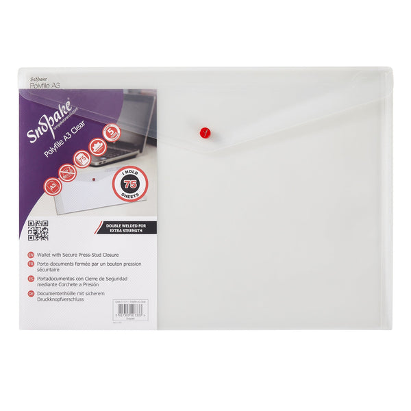Snopake Polyfile Wallet File Polypropylene A3 Clear (Pack 5) - 11174 - ONE CLICK SUPPLIES