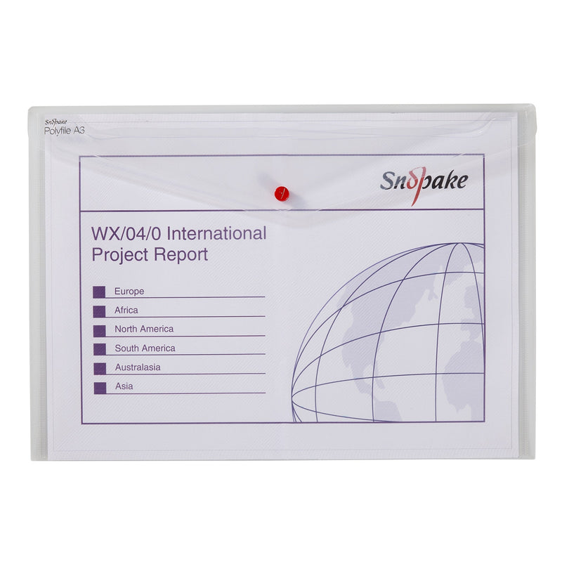 Snopake Polyfile Wallet File Polypropylene A3 Clear (Pack 5) - 11174 - ONE CLICK SUPPLIES