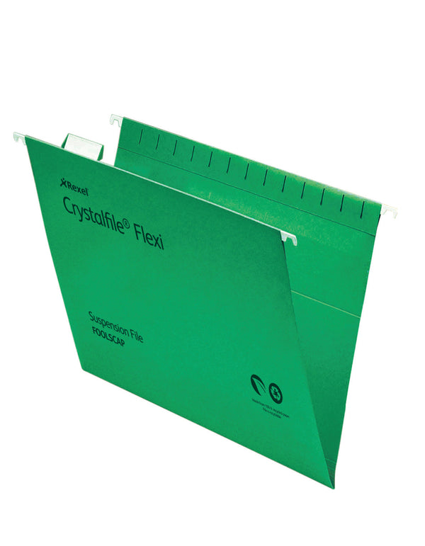 Rexel Crystalfile Flexi Foolscap Suspension File Manilla 15mm V Base Green (Pack 50) 3000040 - ONE CLICK SUPPLIES