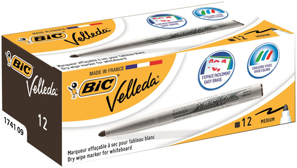 Bic Velleda 1741 Whiteboard Marker Bullet Tip 1.4mm Line Black (Pack 12) - 9581711 - ONE CLICK SUPPLIES