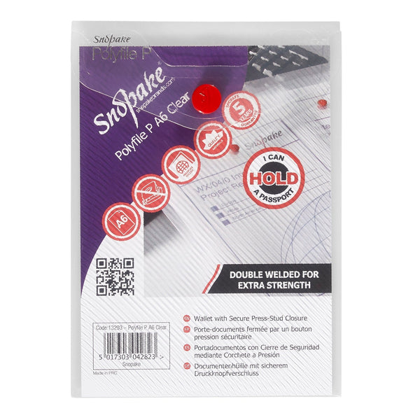 Snopake Polyfile Portrait Wallet File Polypropylene A6 Clear (Pack 5) - 13293 - ONE CLICK SUPPLIES
