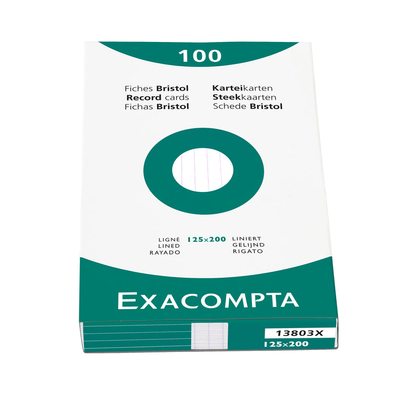 Exacompta Record Cards Ruled 200x125mm White (Pack 100) 13803X - ONE CLICK SUPPLIES