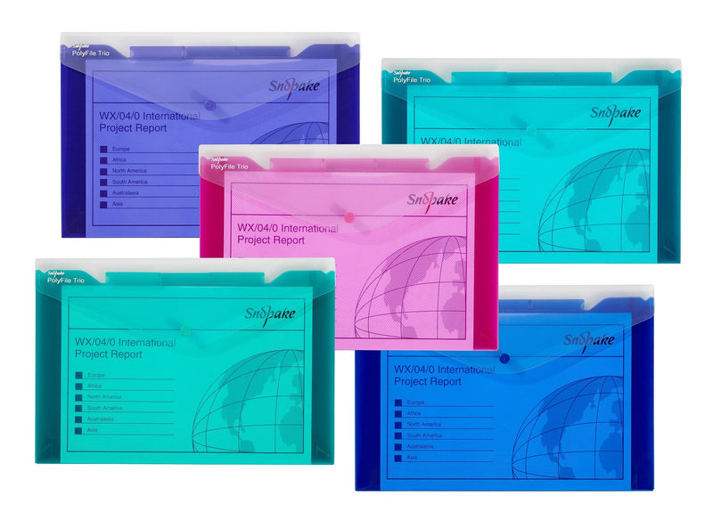 Snopake Polyfile Trio Wallet File Polypropylene Foolscap Electra Assorted Colours (Pack 5) - 14967 - ONE CLICK SUPPLIES