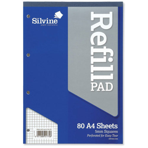 Silvine Refill Pad Headbound Perforated Punched Quadrille Squared 5mm 75gsm A4 Ref A4RPX [Pack 6] - ONE CLICK SUPPLIES