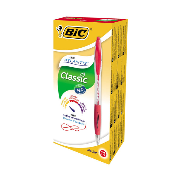 BIC Atlantis Retractable Ballpoint Pen Red (Pack of 12) - ONE CLICK SUPPLIES