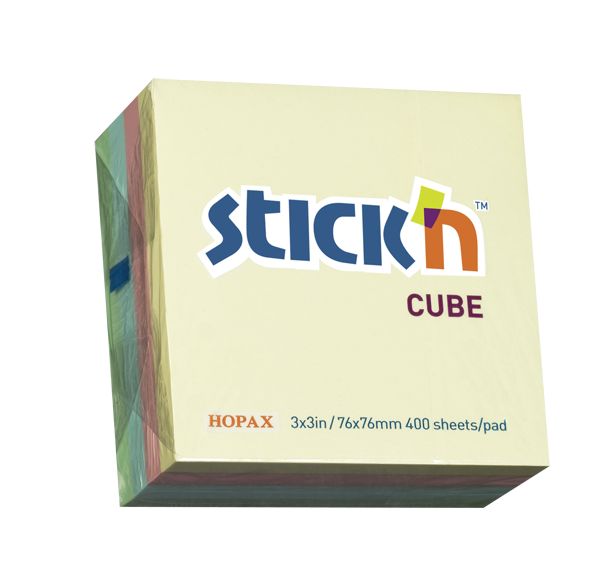 ValueX Stickn Notes Cube 76x76mm 400 Sheets Pastel Colours 21013 - ONE CLICK SUPPLIES