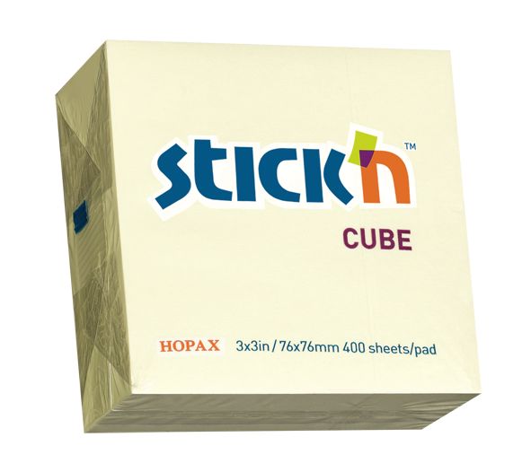 ValueX Stickn Notes Cube 76x76mm 400 Sheets Pastel Yellow 21072 - ONE CLICK SUPPLIES
