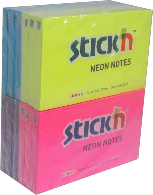 ValueX Stickn Notes 76x127mm 100 Sheets Neon Colours (Pack 12) 21334 - ONE CLICK SUPPLIES