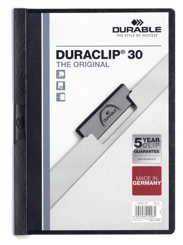 Durable Duraclip 30 Report File 3mm A4 Black (Pack 25) 220001 - ONE CLICK SUPPLIES