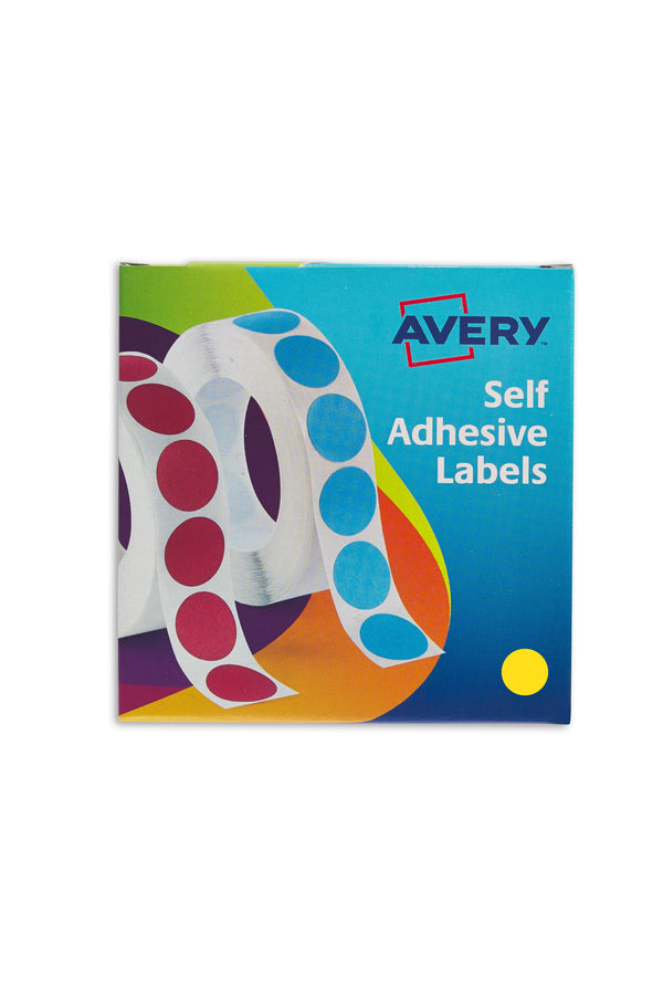 Avery Labels in Dispenser Round 19mm Diameter Yellow (Pack 1120 Labels) 24-508 - ONE CLICK SUPPLIES