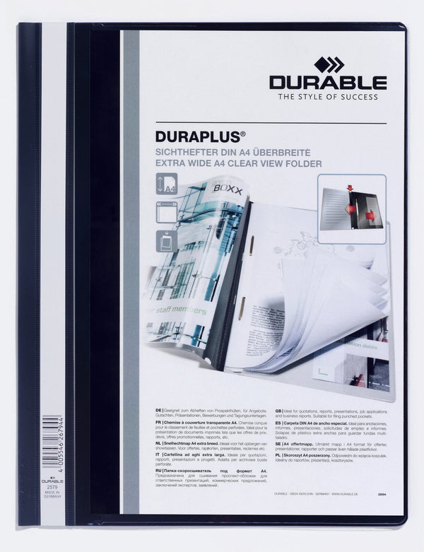 Durable Duraplus Report Folder Extra Wide A4 Black (Pack 25) 257901 - ONE CLICK SUPPLIES