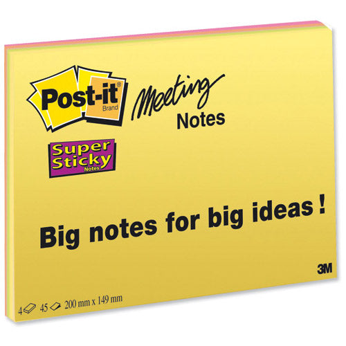 Post-it Notes Bright Colours 200x149mm Pack 4's - ONE CLICK SUPPLIES