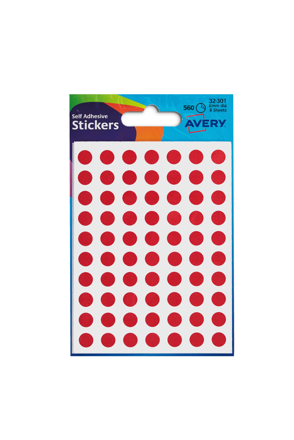 Avery Coloured Label Round 8mm Diameter Red (Pack 10 x 560 Labels) 32-301 - ONE CLICK SUPPLIES