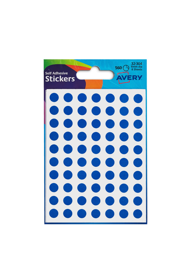 Avery Coloured Label Round 8mm Diameter Blue (Pack 10 x 560 Labels) 32-304 - ONE CLICK SUPPLIES