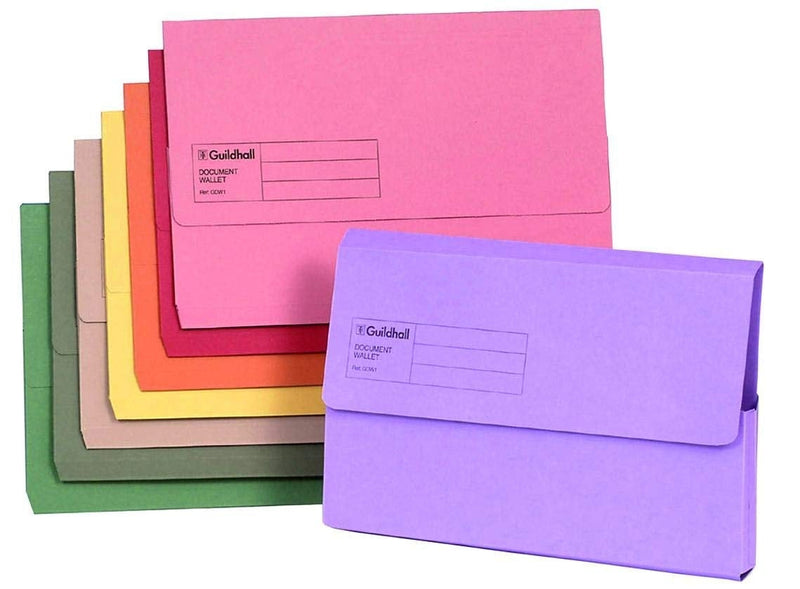 Guildhall Manilla 285gsm Foolscap Document Wallet Assorted Colours (Pack 50) - ONE CLICK SUPPLIES