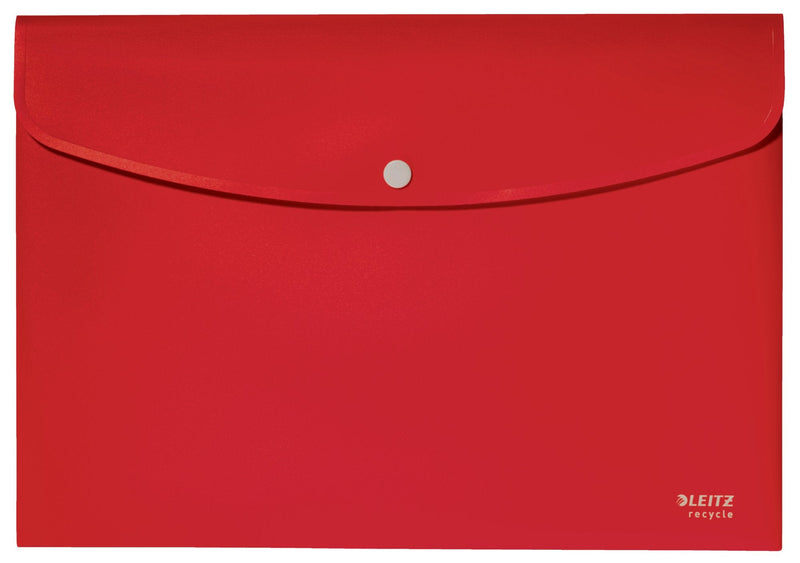 Leitz Recycle Polypropylene Document Wallet With Push Button Closure Red 46780025 - ONE CLICK SUPPLIES