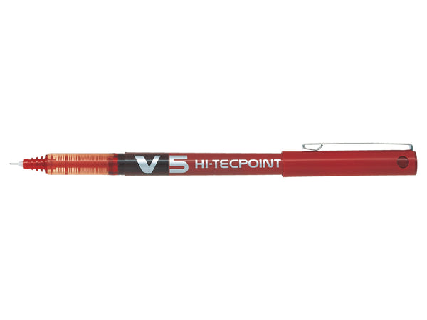 Pilot V5 Hi-Tecpoint Liquid Ink Rollerball Pen 0.5mm Tip 0.3mm Line Red (Pack 12) - 100101202 - ONE CLICK SUPPLIES