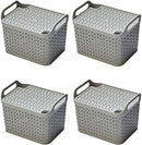 Strata Weave Baskets with Lids 8 Litre Home Multipurpose Storage Organiser - COOL GREY - ONE CLICK SUPPLIES