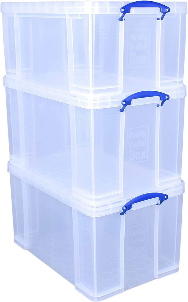 Really Useful Box 2x 84 Litre + 1x64 Litre Storage Box Clear, BP5181, (Pack of 3) - ONE CLICK SUPPLIES