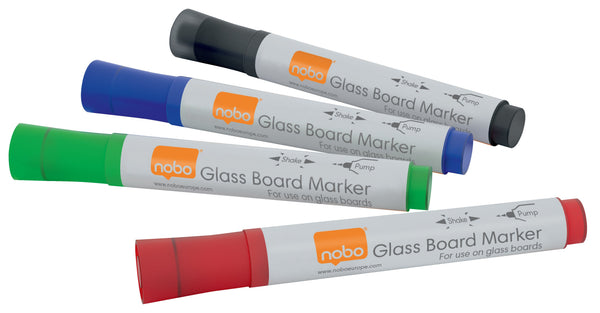 Nobo Glass Whiteboard Marker Bullet Tip 3mm Line Assorted Colours (Pack 4) 1905324 - ONE CLICK SUPPLIES