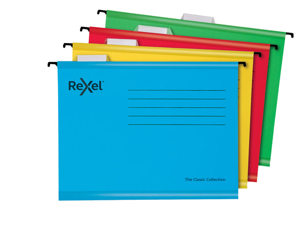 Rexel Classic A4 Suspension File Card 15mm V Base Assorted Colours (Pack 10) 2115585 - ONE CLICK SUPPLIES