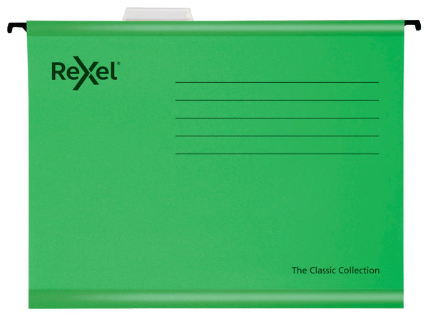 Rexel Classic Foolscap Suspension File Card 15mm V Base Green (Pack 25) 2115591 - ONE CLICK SUPPLIES