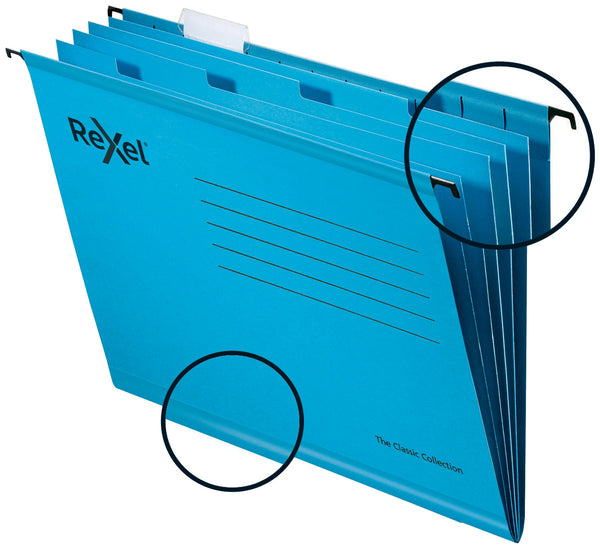 Rexel Classic Foolscap Suspension File Card 15mm V Base Blue (Pack 10) 2115594 - ONE CLICK SUPPLIES
