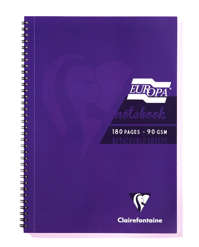 Clairefontaine Europa A4 Wirebound Card Cover Notebook Ruled 180 Pages Purple (Pack 5) - 5803Z - ONE CLICK SUPPLIES