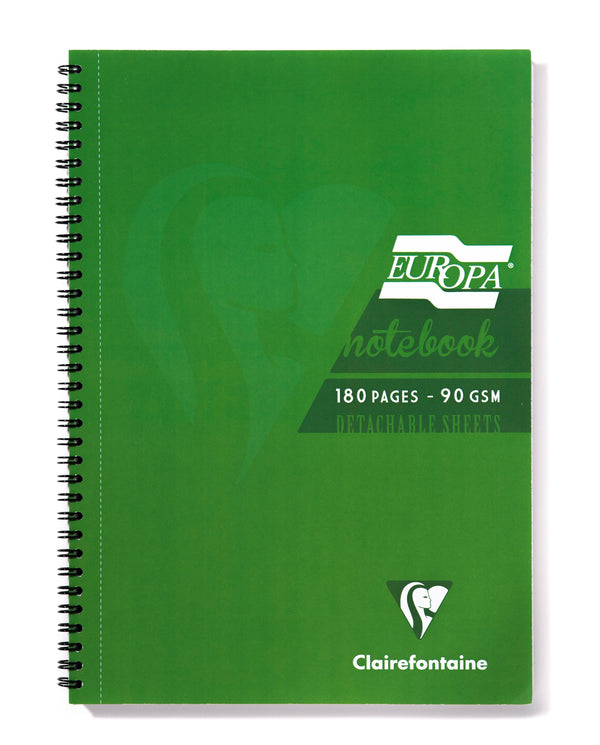 Clairefontaine Europa A5 Wirebound Card Cover Notebook Ruled 180 Pages Green (Pack 5) - 5810Z - ONE CLICK SUPPLIES