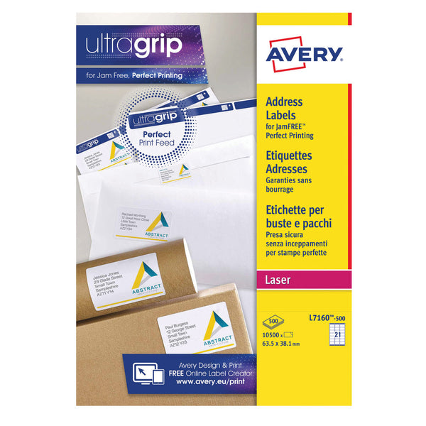 Avery Ultragrip Laser Labels 63.5x38.1mm Wht (Pack of 10500) L7160-500 - ONE CLICK SUPPLIES