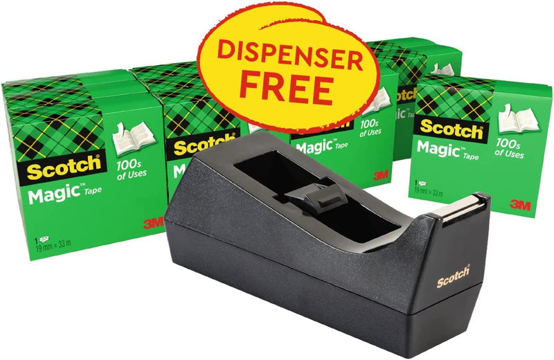 Scotch Magic Tape 810 19mm x 33m (Pack of 12) with Free Dispenser SM12 - ONE CLICK SUPPLIES
