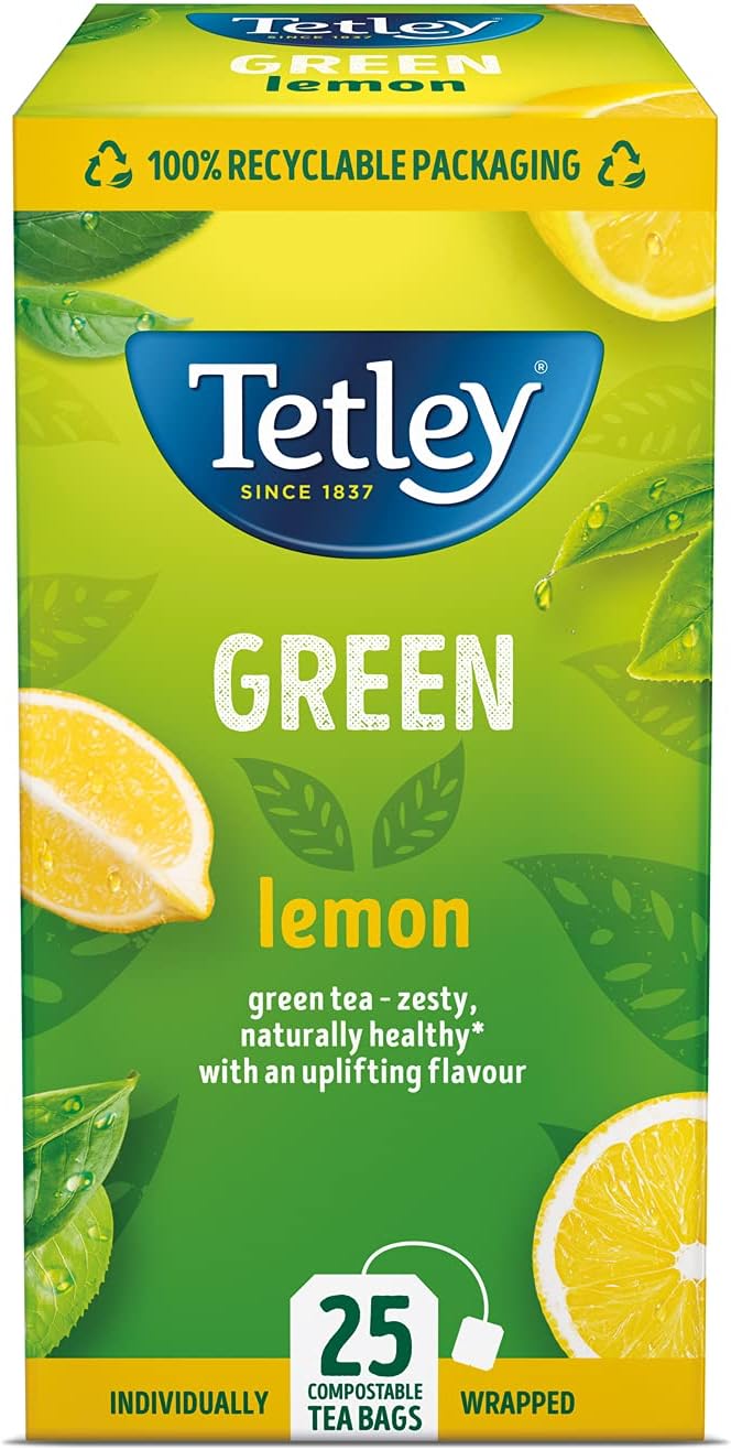 Tetley Green Tea With Lemon Enveloped Tea Bags 25's