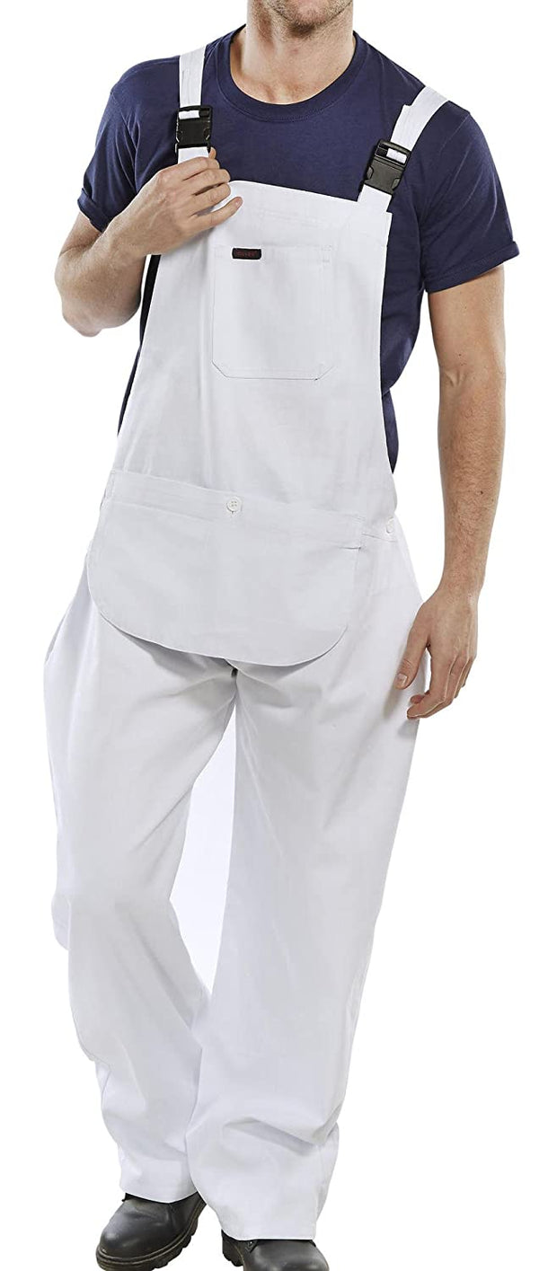 Bib & Brace with Pouch, Cotton WHITE Painter , DIY, Workwear {All Sizes} - ONE CLICK SUPPLIES
