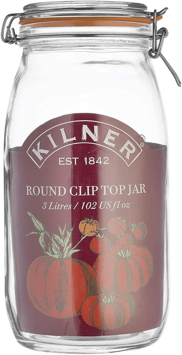 Kilner LARGE Branded 3 Litre Square Glass Clip Top Preservation Storage Jar.