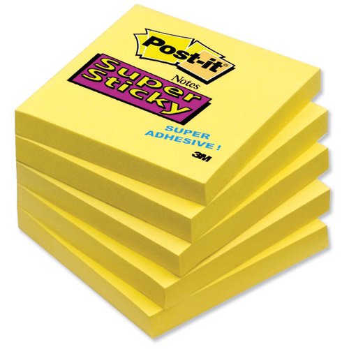 3M Post-it Super Sticky Notes Pad 76x76mm Yellow Pack 12 Code 654-S - ONE CLICK SUPPLIES