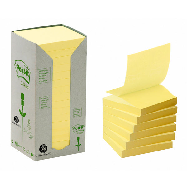 Post-it Recycled Z-Notes 76 mm x 76 mm Canary Yellow (Pack 16) 7100172251 - ONE CLICK SUPPLIES
