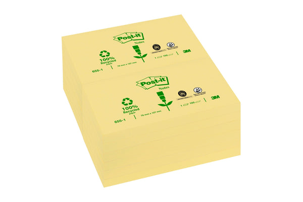 Post-it Notes Recycled 76x127mm 100 Sheets Canary Yellow (Pack 12) 7100172759 - ONE CLICK SUPPLIES