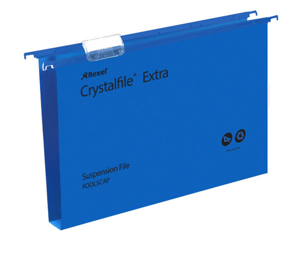 Rexel Crystalfile Extra Foolscap Suspension File Polypropylene 30mm Blue (Pack 25) 70633 - ONE CLICK SUPPLIES