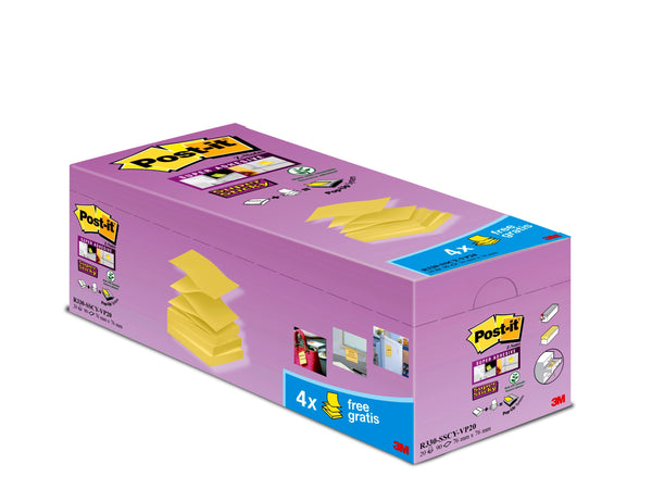 Post-it Super Sticky Z-Notes 76 mm x 76 mm Canary Yellow (Pack 16 + 4 FREE) 7100234211 - ONE CLICK SUPPLIES