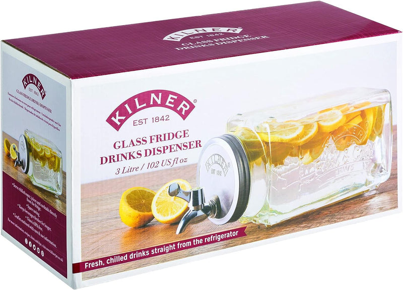 Kilner Branded 3L Square Glass Fridge Dispenser