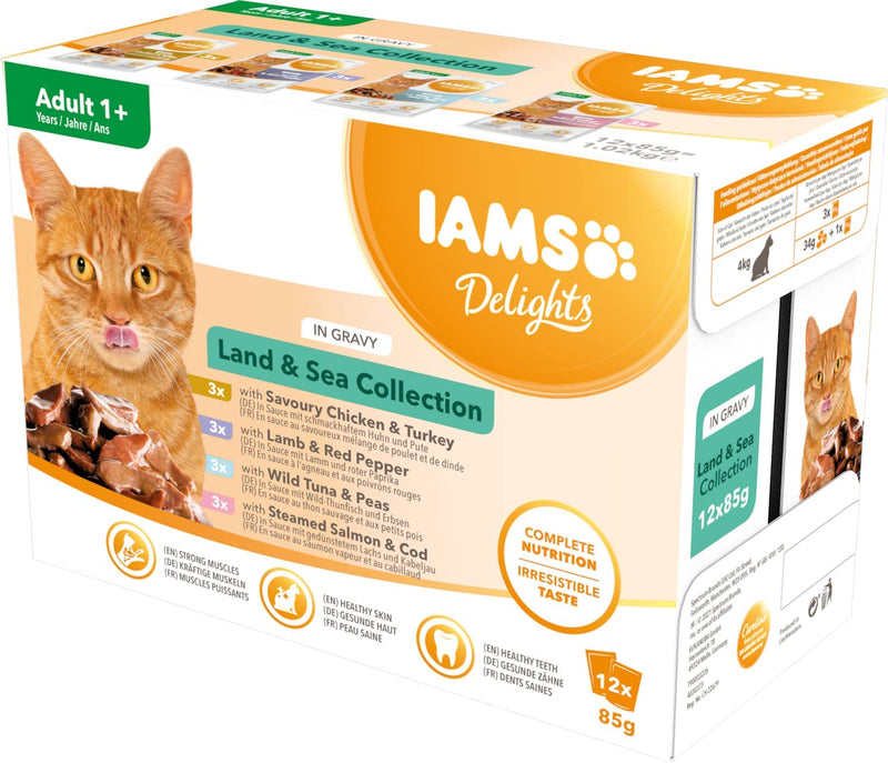 IAMS Delights Adult Cat Land & Sea Collection in Gravy 12x85g - ONE CLICK SUPPLIES